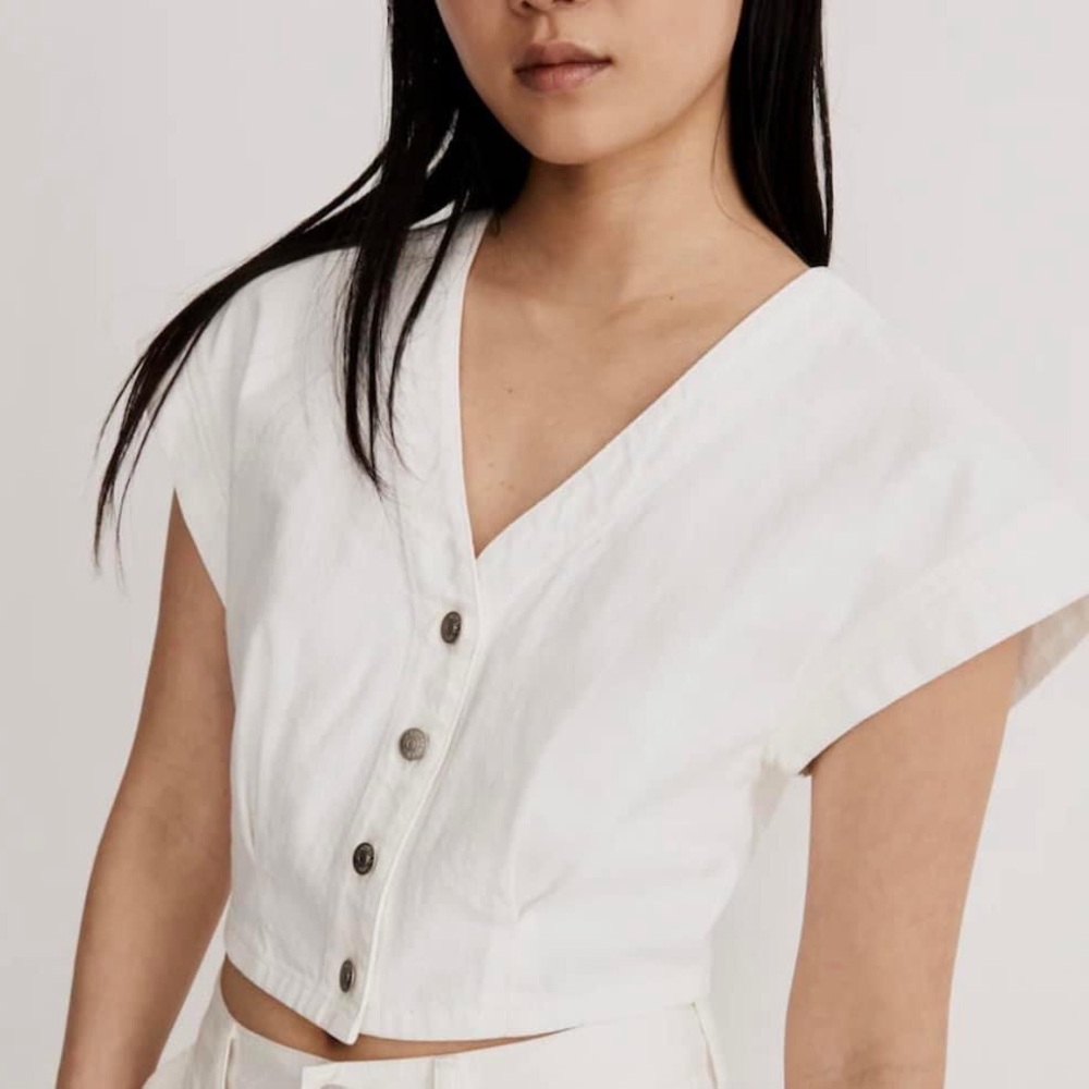 Madewell Denim Cap-Sleeve Crop Top